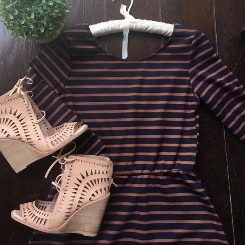 Lily Rose Navy and Brown Striped Mini Dress